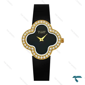 ساعت ونکلیف Alhambra زنانه طلایی بند چرم مشکی دورنگین VanCleef-7987-L