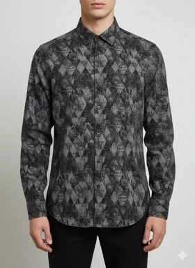 پیراهن مردانه آستین بلند کنفی طرحدار مشکی کد 2000