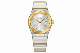 ساعت امگا کانسلیشن زنانه دورنگ طلایی تقویم دار Omega Constellation SilverGold