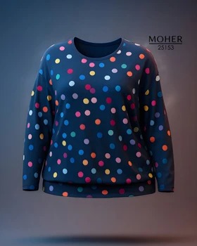 بلوز سایز بزرگ آبی سورمهای با طرح خالخالی رنگی