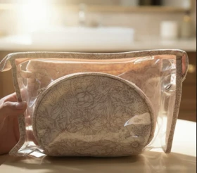 کیف لوازم آرایش سه تکه طرحدار در سه رنگ