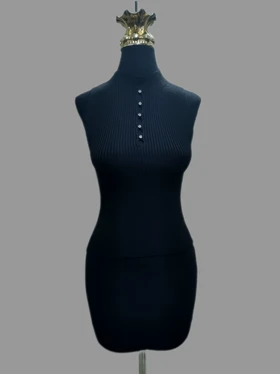 تاپ کش بافت کبریتی یقه ایستاده سینه اشکی آستین حلقه‌ای زنانه کد1747