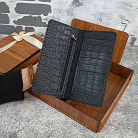 ست هدیه چرم مردانه کیف پول و کمربند مدل 4 تیکه طرح روکو مشکی