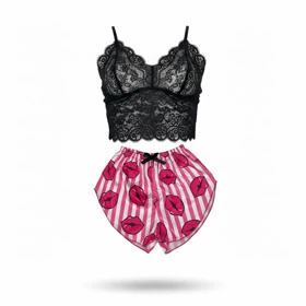 ست نیمتنه گیپور و شلوارک طرح بوسه 002