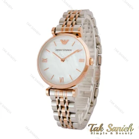ساعت امپریو آرمانی زنانه دو رنگ رزگلد صفحه سفید صدفی Armani-5183-L