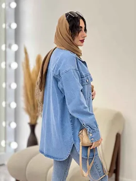 مانتو جین آستین دو دکمه سمانه