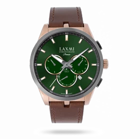 ساعت مچی مردانه لاکسمی بند چرم دو رنگ دودی رزگلد کد Laxmi 8131/1