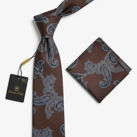 کراوات و پوشت دستدوز طرح جقه درشت برند Massimo Dutti (عنابی)