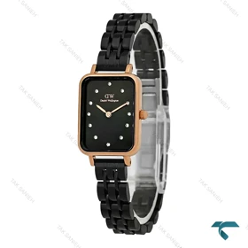 ساعت دنیل ولینگتون زنانه مستطیلی رزگلد مشکی نگین‌دار DW-8014-L