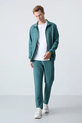 کت و شلوار ورزشی مردانه ساده با بافت نرم و ضخیم نخی سبز جنگلی - 85260 T15ER-85260
