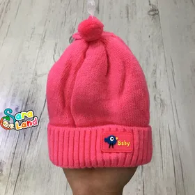 کلاه بافت نوزاد پوم دار رنگی طرح پرنده و baby