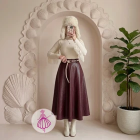 دامن بلند زنانه چرم کلوش