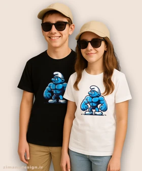 تیشرت بچگانه طرح اسمورف بدنساز کد 1054