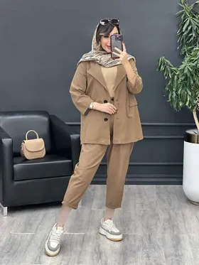 ست مانتو شلوار لینن دو دکمه