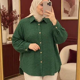 شومیز زنانه کوک دوزی جلو دکمه دار کد 6078 (سبز یشمی)