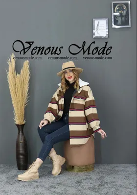 پالتو چهارخونه یقه خزدار