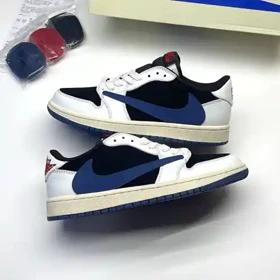کفش نایک ایر جردن وان لو تراویس اسکات کرم سورمه‌ای Nike Air Jordan 1 Low Travis Scott Cream Navy