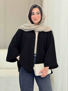 مانتو پانچ آستین پاکتی تک جیب