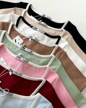 کراپ تیشرت یقه پاپیونی ZARA