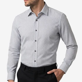 پیراهن مردانه راه راه ونیز یقه خرجکار دار 041189 پلاتین