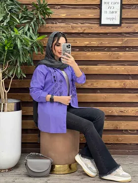 مانتو پوپلین جلو گلدوزی