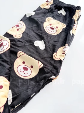 شلوار مخمل استیکردار طرح قلب و خرس