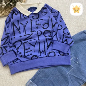 بلوز شلوار جین پسرانه یقه دار وارداتی (شلوار زاپ‌دار)