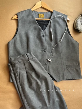 ست ژیله و شلوار توسی فاستونی کد 077