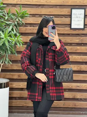 پالتو چهارخونه جیب پاکتی داخل خز