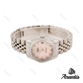 ساعت مچی رولکس زنانه استیل صفحه صورتی دورنگین w-8755