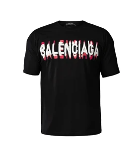 تیشرت لش Balenciaga یقه گرد مردانه مشکی نخ پنبه طرح دار