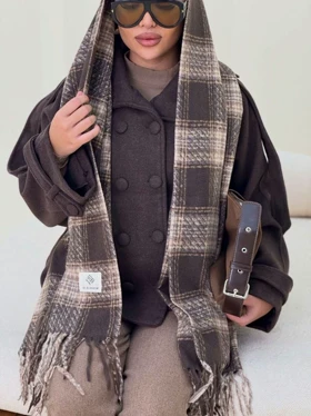 شال موهر وارداتی قهوه ای چهارخونه کد 400