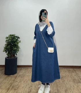 پیراهن مانتویی بلند یقه دار جین پرستو 1(ایراد دار)