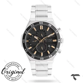 ساعت کرست مردانه 6299-4 سه موتوره استیل صفحه مشکی Crest-10920-G