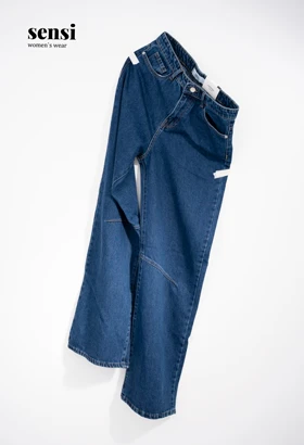 شلوار جین بگ آبی تیره ران دوخت کد1470-2