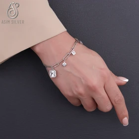 دستبند نقره نگین‌دار مربعی