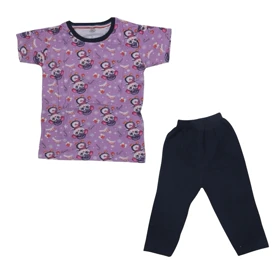 ست تیشرت آستین کوتاه و شلوار دخترانه مدل جغد کد PJ1149