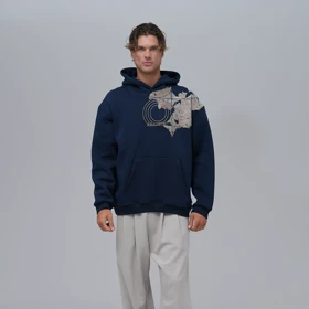 هودی مدل نوشته realistic برند SAW رنگ سرمه ای 141