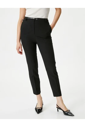 شلوار سیگاری پارچه ای کمر بلند با جزئیات کمربند 4SAK40031UW