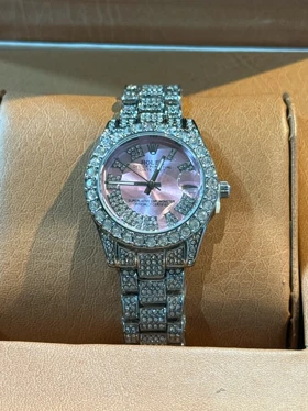 ساعت فول نگین زنانه طرح رولکس صورتی