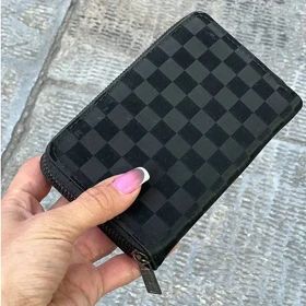 کیف جا کارتی زنانه و دخترانه تک زیپ کوچک شطرنجی مشکی مدل MSN92-130