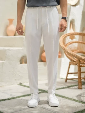 شلوار لینن شیری بندک دار کد p233