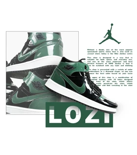 کفش کتانی ساق‌دار مردانه و زنانه مشکی سبز ورنی NIKE jordan 1