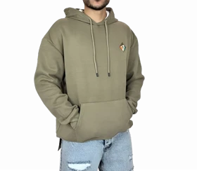 هودی زیتونی کلاهدار اورسایز مردانه مشکی MONO با لوگوی لوزی و چاپ پشت