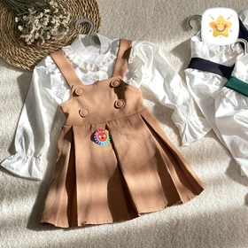 شومیز دامن دخترانه پیش بندی 4 دکمه 1 تا 8 سال