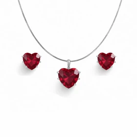 نیم ست نقره اصل 925 مدل قلب با سنگ یاقوت سرخ