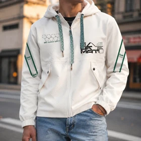 سویشرت سفید شیری بهاره Quilted Hoodie / Quilted Jacket Hoodie) کلاهدار مردانه استایل تکنیکال مدرن