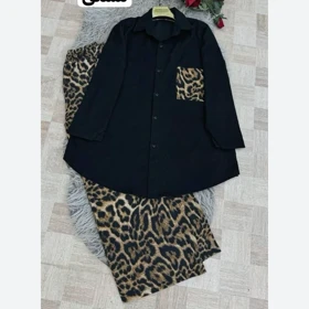 ست تونیک و شلوار زنانه مخمل کبریتی پلنگی