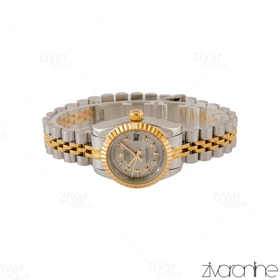 ساعت رولکس دیت جاست زنانه دورنگ طلایی صفحه طوسی 105046