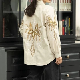 مانتو کتی زنانه طرح پروانه گلدوزی شده